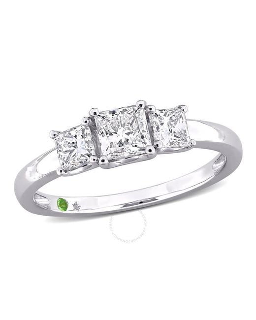 Created Forever Metallic 1Ct Tdw Princess-Cut Lab-Created Diamond And Tsavorite Accent Three-Stone Ring