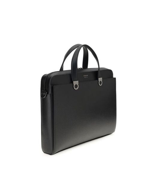 Ferragamo Black Gancini Briefcase for men