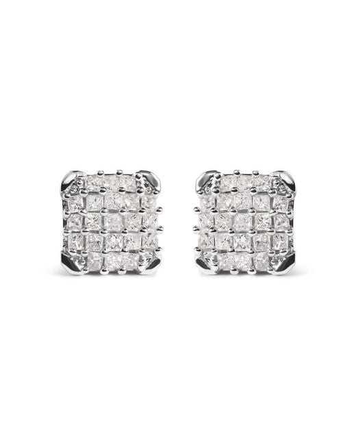 Haus of Brilliance Metallic 10K 3/4 Cttw Princess Diamond Composite Open Frame Stud Earrings (I-J Color, I1-I2 Clarity)