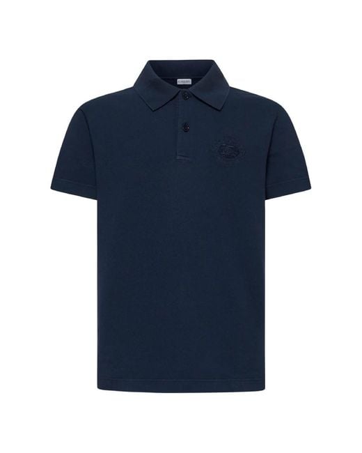 Burberry Blue Ekd-Embroidered Short Sleeved Cotton Polo Shirt for men