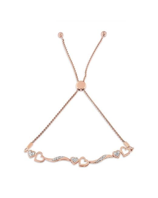 Haus of Brilliance Metallic 14K Rose Plated .925 Sterling 1/10 Ct Diamond Wave And Hearts Adjustable Bolo Bracelet