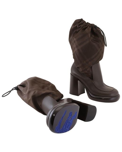 Burberry Brown Square-Toe Check-Print Boots, Brand Size 39 Us