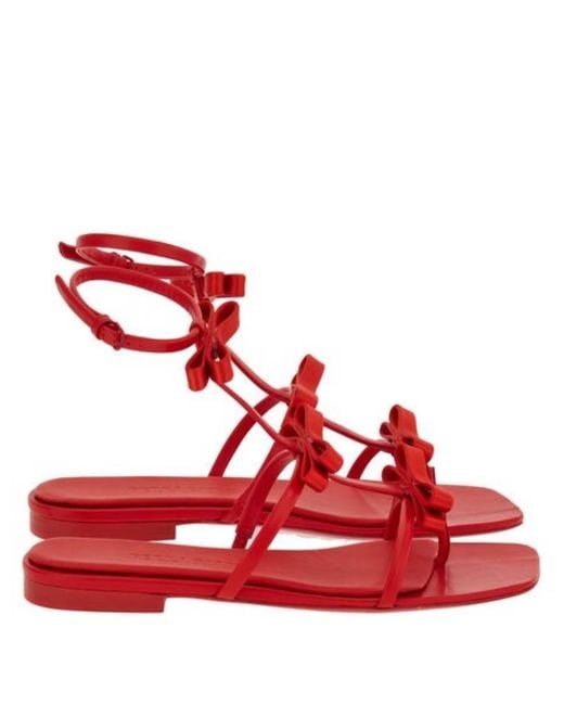 Ferragamo Red Vara Bow Ankle-Strap Sandals