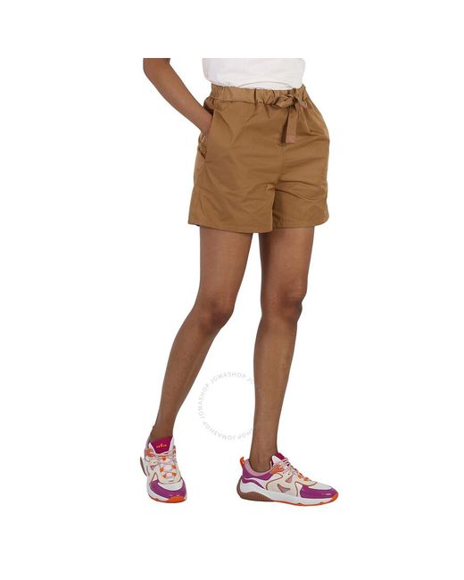 Moncler Natural Tan Gabardine High-waisted Drawstring Shorts