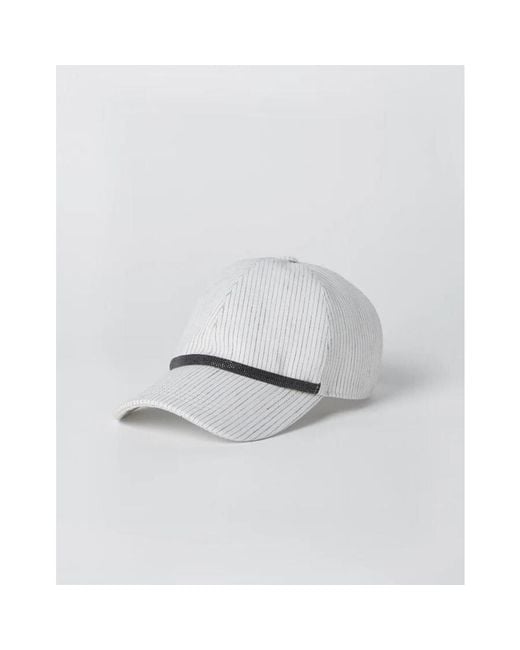 Brunello Cucinelli White Striped Linen Hat