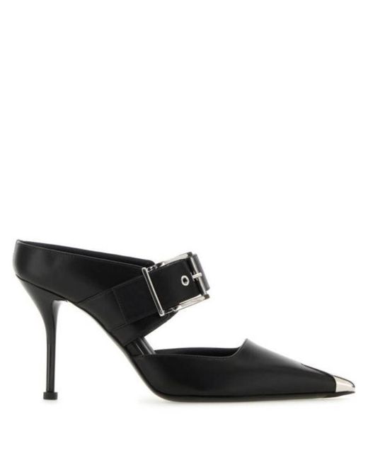 Alexander McQueen Black Punk Buckle Leather Mules, Brand Size 36 Us