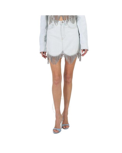 Area White Scalloped Denim Crystal Skirt