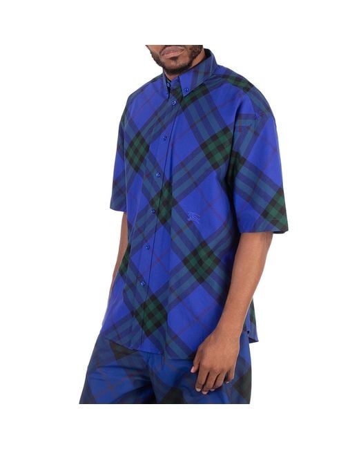 Burberry Blue Check-Pattern Cotton Shirt for men
