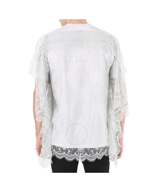 Burberry White Chantilly Lace Cape Detail Cotton Oversized T-shirt for men