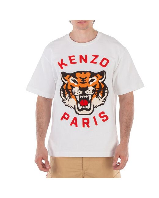 KENZO White Embroidered Tiger Cotton T-Shirt for men
