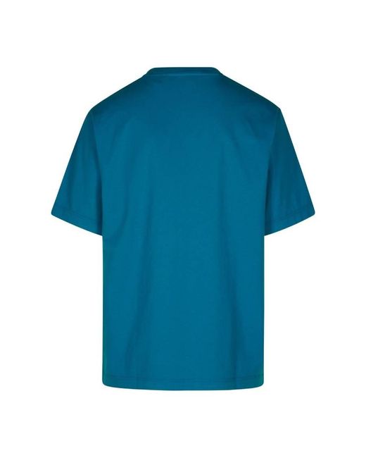 Burberry Blue Embroidered Logo Cotton T-Shirt