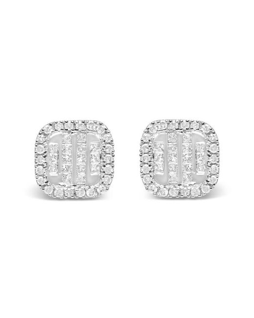 Haus of Brilliance Metallic 10K Invisible Set 1/2 Cttw Diamond Composite And Halo Stud Earrings