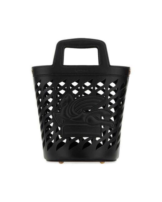 Etro Black Leather Coffa Bucket Bag