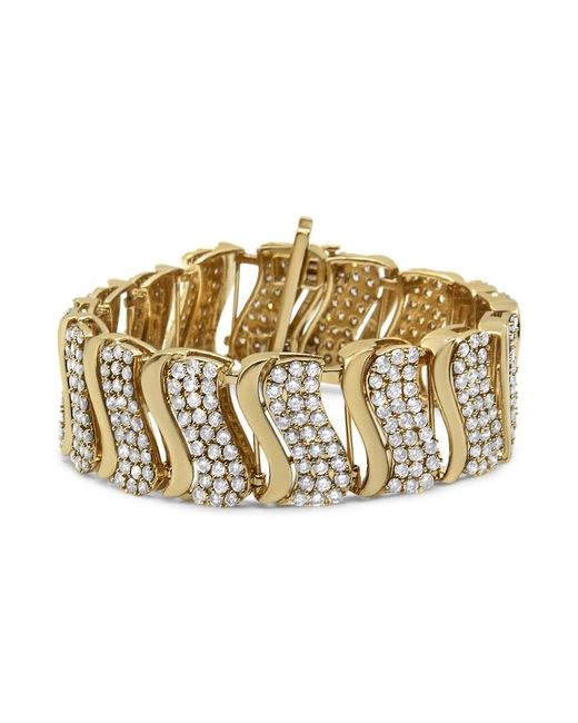 Haus of Brilliance Metallic 14k Yellow Gold 15.0 Cttw Diamond Chevron Wave 7.25'' Inch Link Bracelet for men