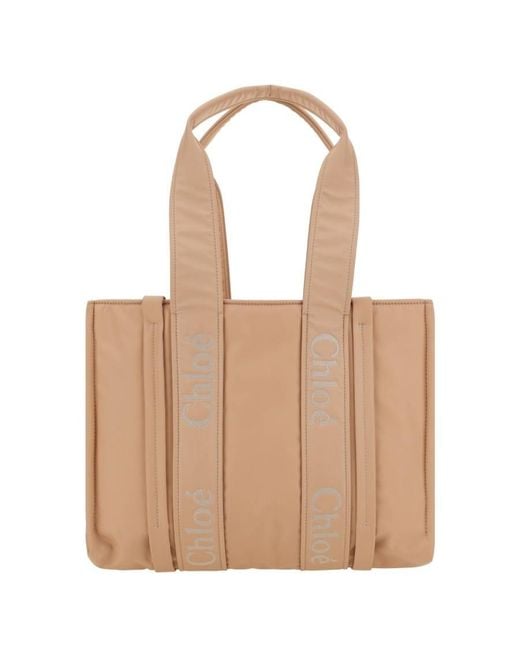 Chloé Natural Woody Logo Medium Tote Bag