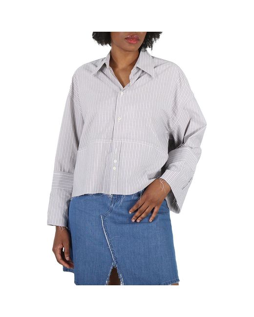 MM6 by Maison Margiela Gray Ladies Striped Cotton Cropped Shirt