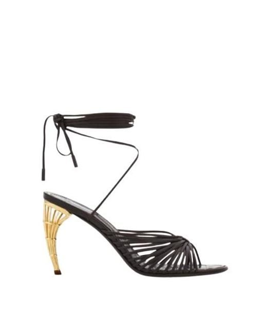 Ferragamo Black Cage Heel Spaghetti Strap Sandals