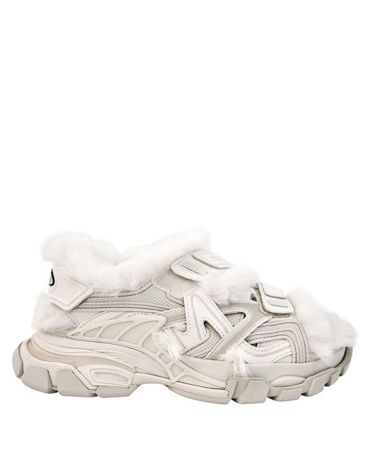 Balenciaga White Faux-Fur Track Sandals