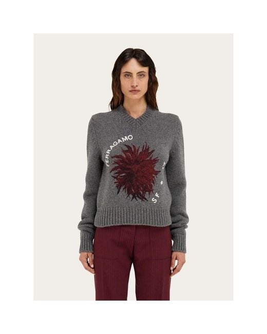 Ferragamo Gray Dark Wool Sweater