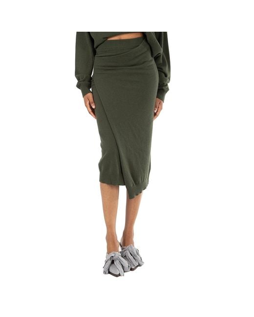 KENZO Green Ladies Dark Khaki Merino Wool Wrap Skirt