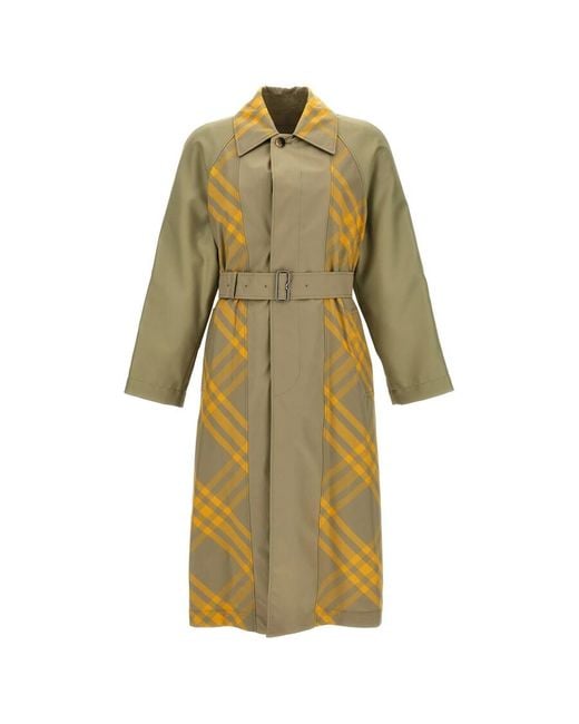 Burberry Green Bradford Check-Print Gabardine Coat, Brand Size 46 (Us for men