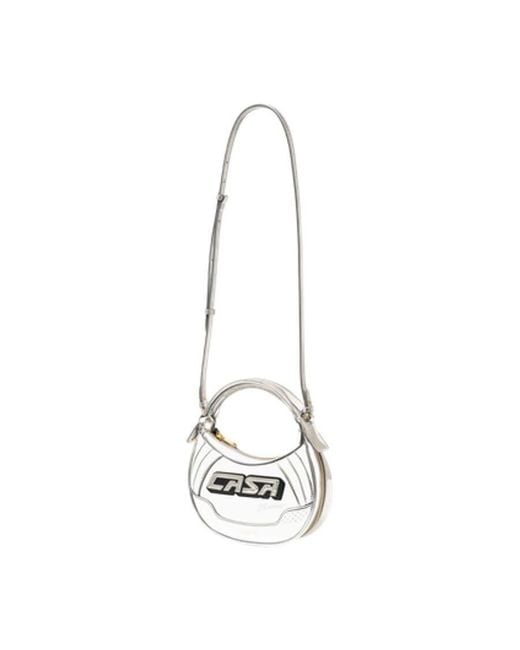 Casablanca White Logo-Plaque Biker Shoulder Bag