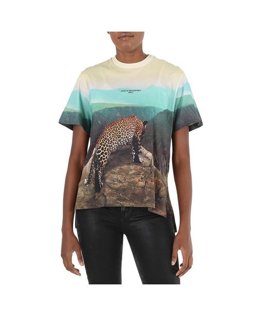 Stella McCartney Green Ladies All-Over Photographic Print Leopard T-Shirt, Brand Size 36 (Us