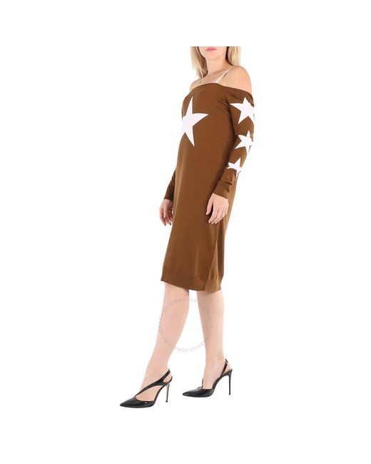 Burberry Brown Mahogany Star Motif Reconstructed Wool Sweater Dress