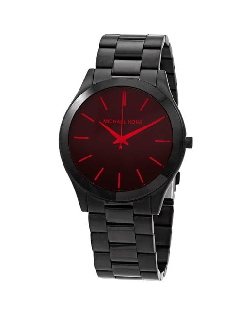 Michael Kors Slim Runway Black Stainless Steel Bracelet Watch in Red for  Men | Lyst UK