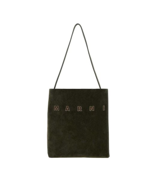 Marni Black Bottle Suede Small Museo Shoulder Bag Cigar Exterior: Bovine Leather Clutch