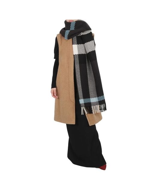 Burberry Black Jumbo Check Wool Fringed Scarf