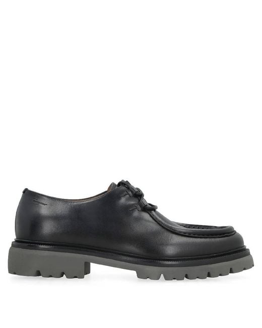 Ferragamo Black Italo Leather Lace-Up Derby Shoes for men