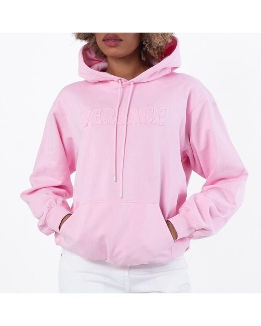 Versace Pink Fringed Embroidered Logo Hoodie, Brand Size 40 Us for men
