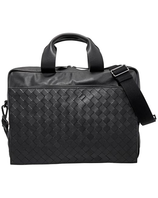 Bottega Veneta Black Intrecciato Ultra-light Leather Briefcase for men