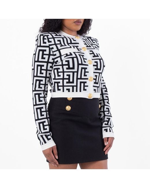Balmain Black Monogram Kniited Cardigan, Brand Size 38 (Us