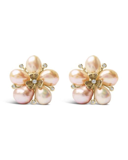 Haus of Brilliance Metallic 18K Rose 3/8 Cttw Diamond And Freshwater Pearl Blossom Stud Earrings