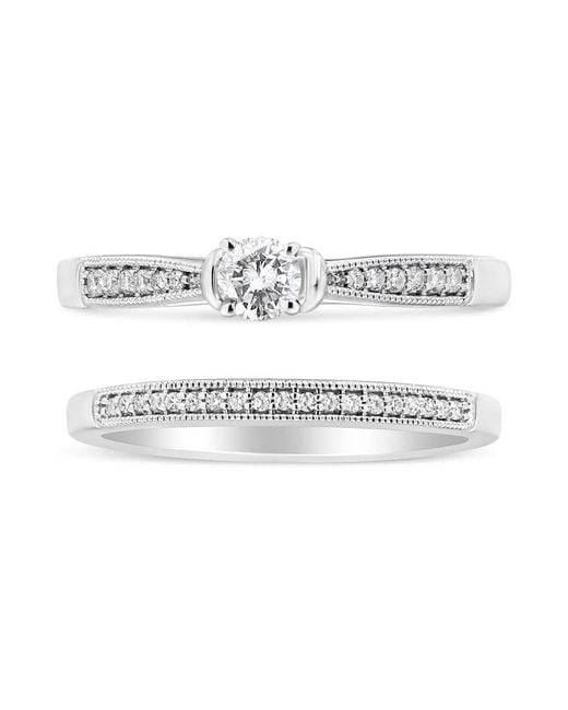 Haus of Brilliance Metallic 925 Sterling 1/3 Cttw Diamond Classic Engagement Ring Bridal Set With Milgrain