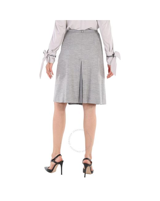 Burberry Gray Cloud Technical Wool Jersey Box-pleat Detail A-line Skirt