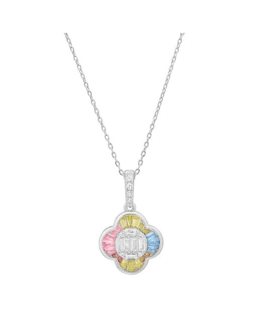 Kylie Harper Metallic Sterling Pastel Multi-Color Clover Pendant Necklace