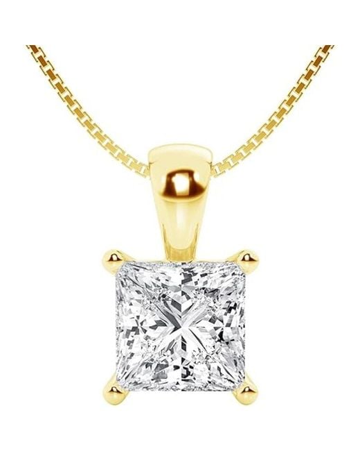 Brilliant Diamond Metallic 3 Carat Princess Lab Grown Diamond Solitaire Pendant