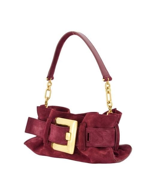 Balmain Purple Suede Shoulder Bag Burgundy