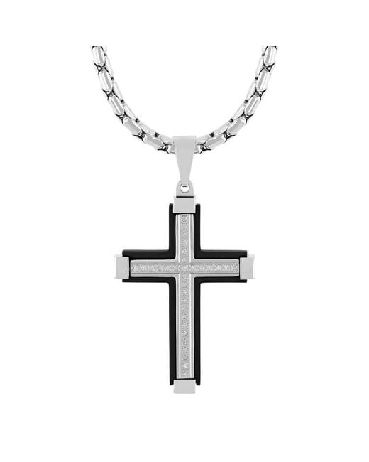 Robert Alton White 1/6Ctw Diamond Stainless Steel With & Finish Cross Pendant for men