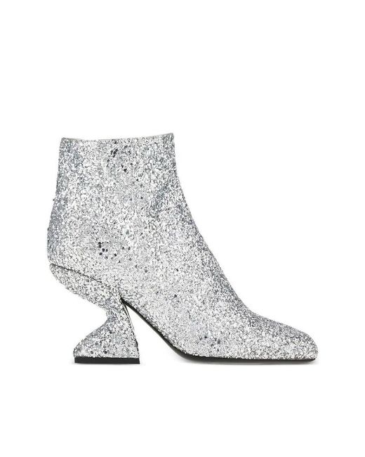 Ferragamo Gray Glitter-Effect Sculpted-Heel Ankle Boots