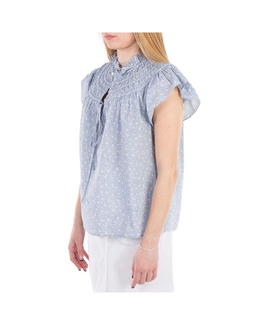 Polo Ralph Lauren Blue Floral-Print Ruffle Collar Blouse