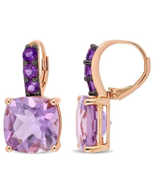 Amour Purple 15 1/2 Ct Tgw Rose De France And Amethyst Leverback Earrings