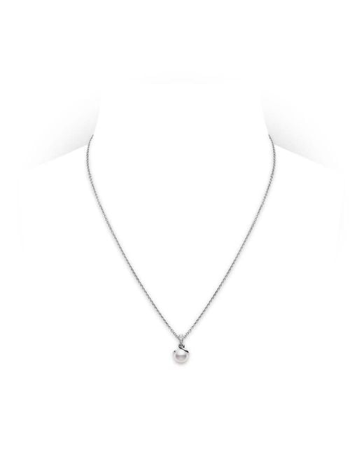 Mikimoto Metallic 18k White Gold 8mm Cultured Akoya Pearl & Diamond Twist Pendant Necklace