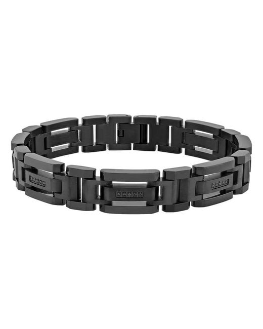Robert Alton Black 1/6Ctw Diamond Stainless Steel With Finish H-Link Bracelet for men