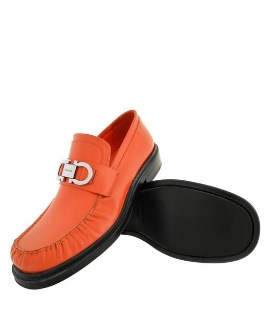 Ferragamo Red Ferragamo Duccio Leather Gancini Loafers, Size 9 Ee for men
