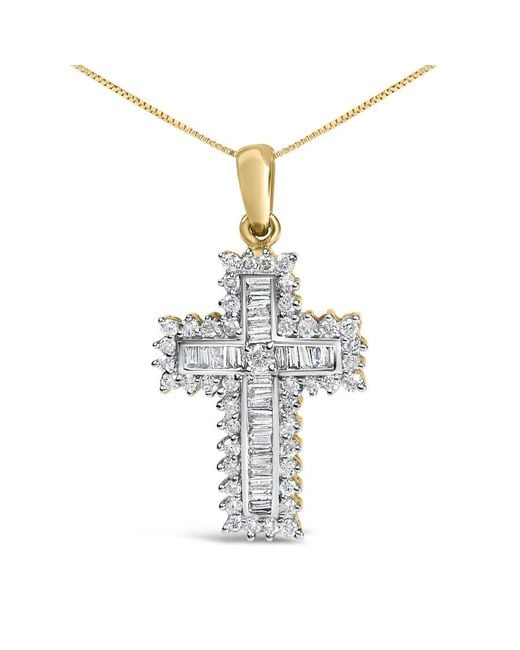 Haus of Brilliance Metallic 14K 2.0 Cttw Multi-Row Diamond Cross Pendant Necklace