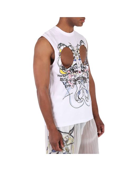 Burberry White Cut-out Graphic Printed Tank Top for men